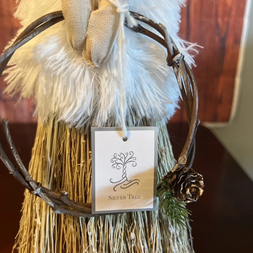 2 Silver Tree Holiday FABRIC ANGELS WITH WREATH Natural Bamboo Hand‎ Made